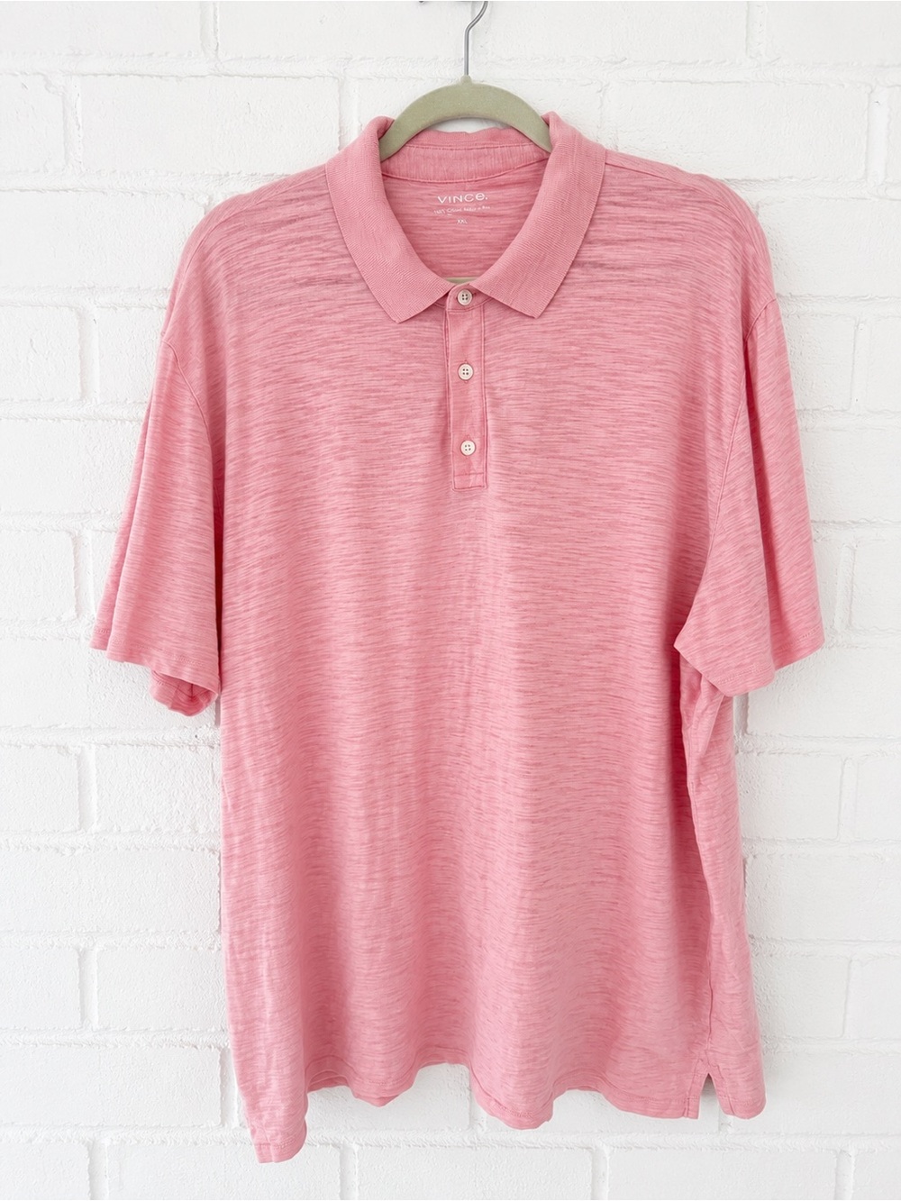 Vince Pink Slub Cotton Polo Shirt XXL 100% Cotton Short Sleeve Made in Peru